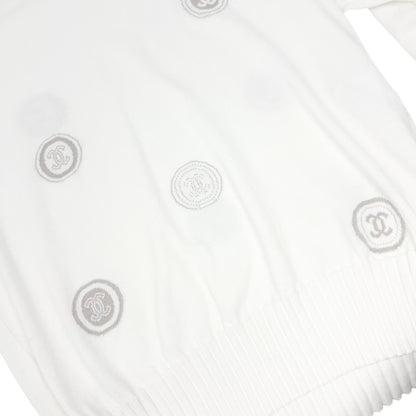 CHANEL Vintage 01P CC Stamp Logo Long Sleeve Shirt Top #38 White Greige 902431