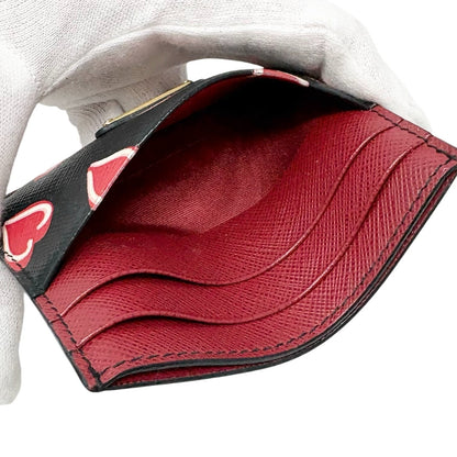 PRADA Vintage Triangle Logo Heart Wallet Card Holder Black Red Leather 902286