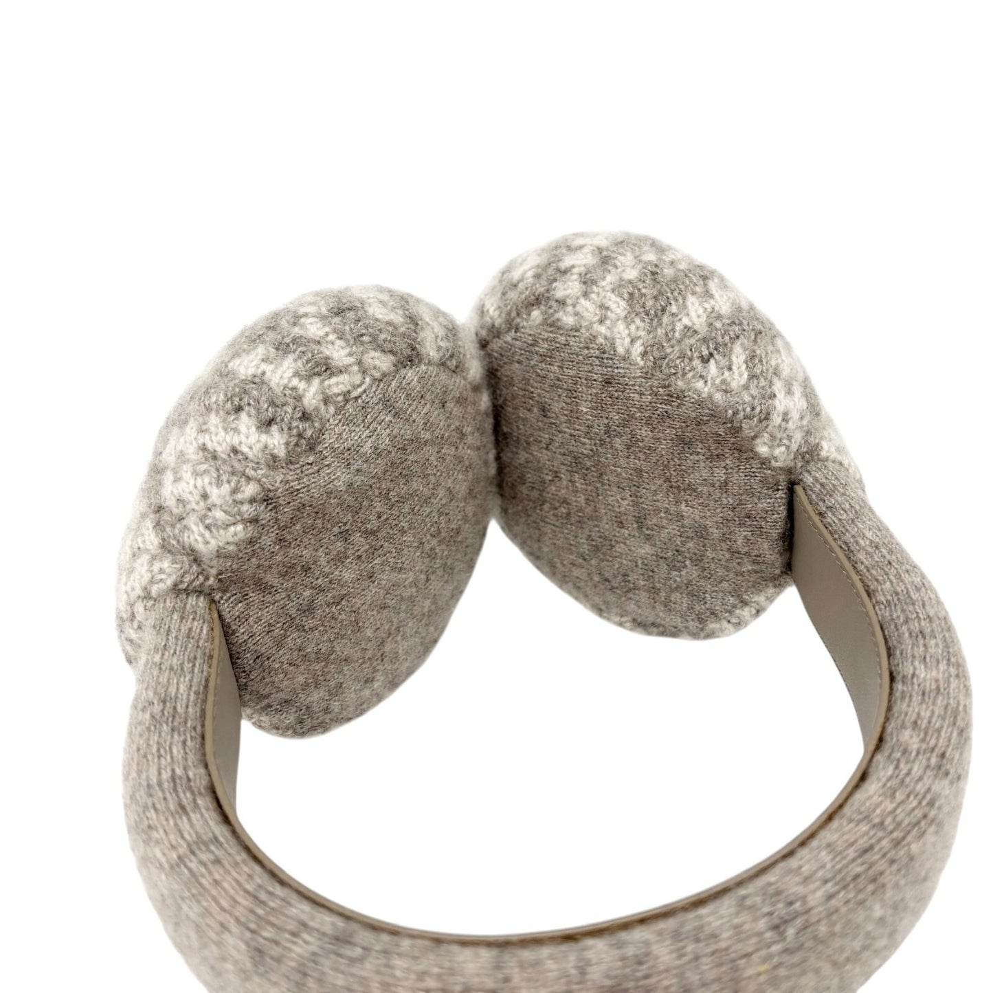 FENDI FF Zucca Monogram Logo Knit Earmuffs Hair Accessory Gray Greige Cashmere