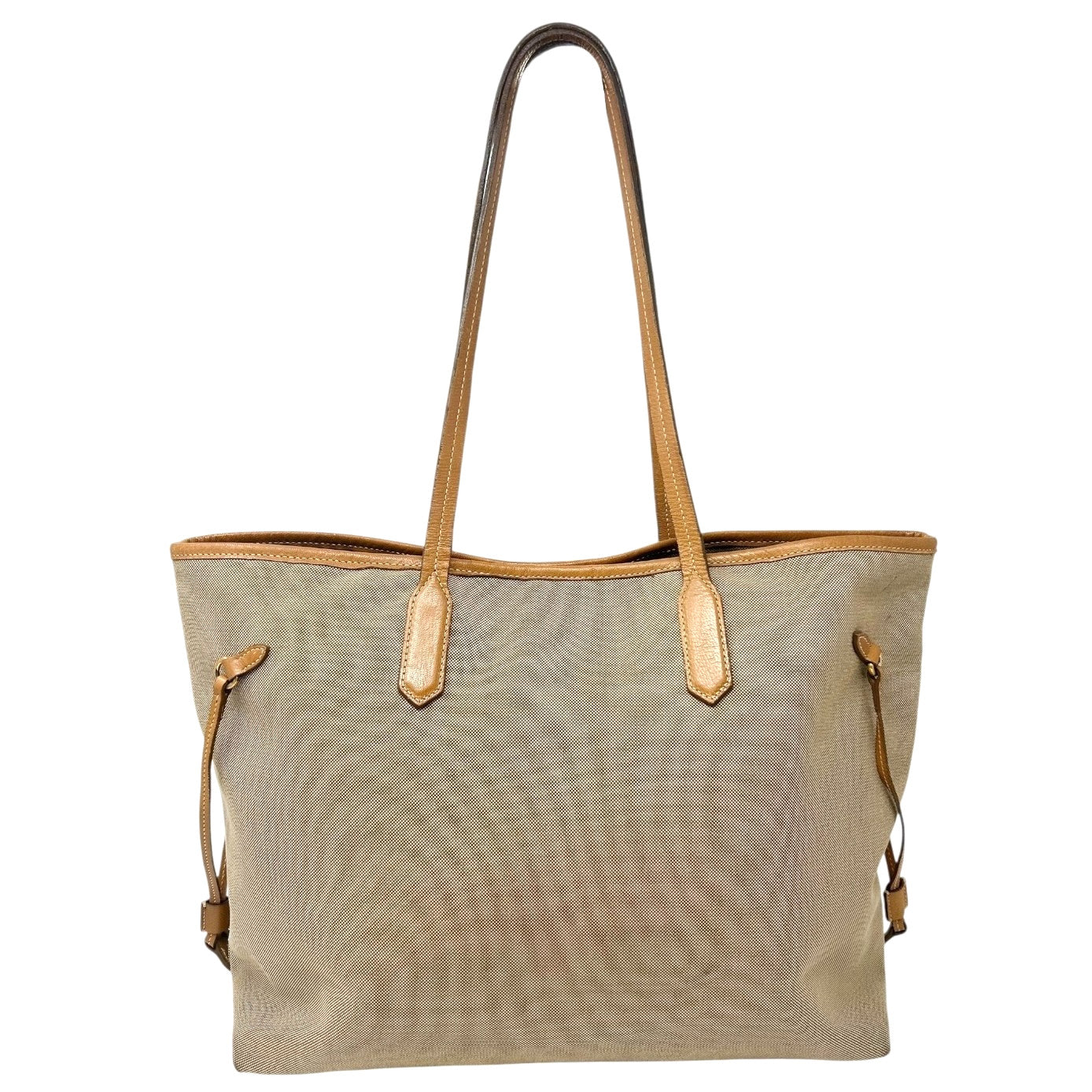 PRADA Vintage Logo Jacquard Shoulder Tote Bag Beige Brown Canvas Leather