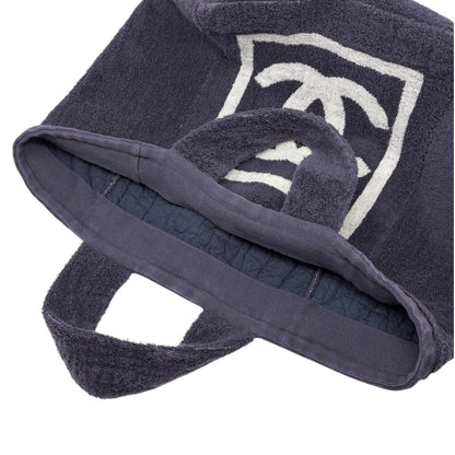 CHANEL Sport Vintage CC Big Logo Beach Terry Cloth Tote Bag Dark Blue 902369