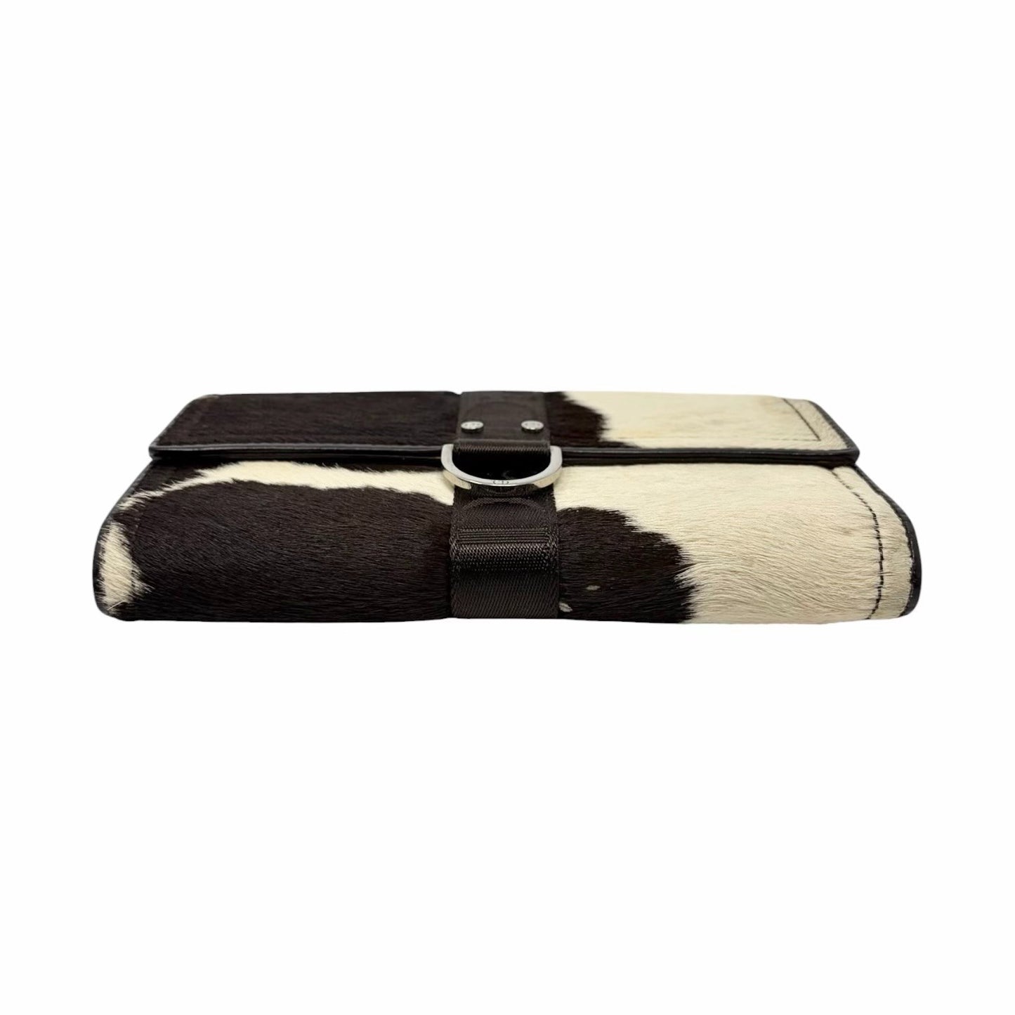 Christian Dior Vintage Logo Cow Print Pony Calf Hair Wallet Brown White 902437