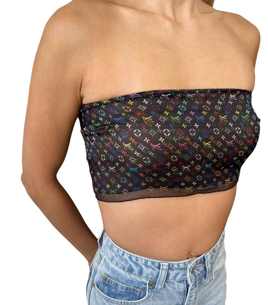 LOUIS VUITTON Vintage LV Multicolor Monogram See-through Scarf Wrap Black Silk