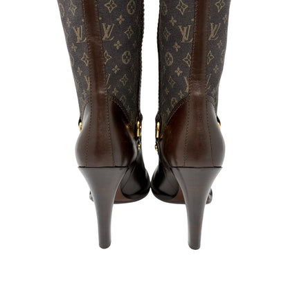 LOUIS VUITTON Vintage LV Monogram Long Boots #37-37.5 Brown Leather 902458