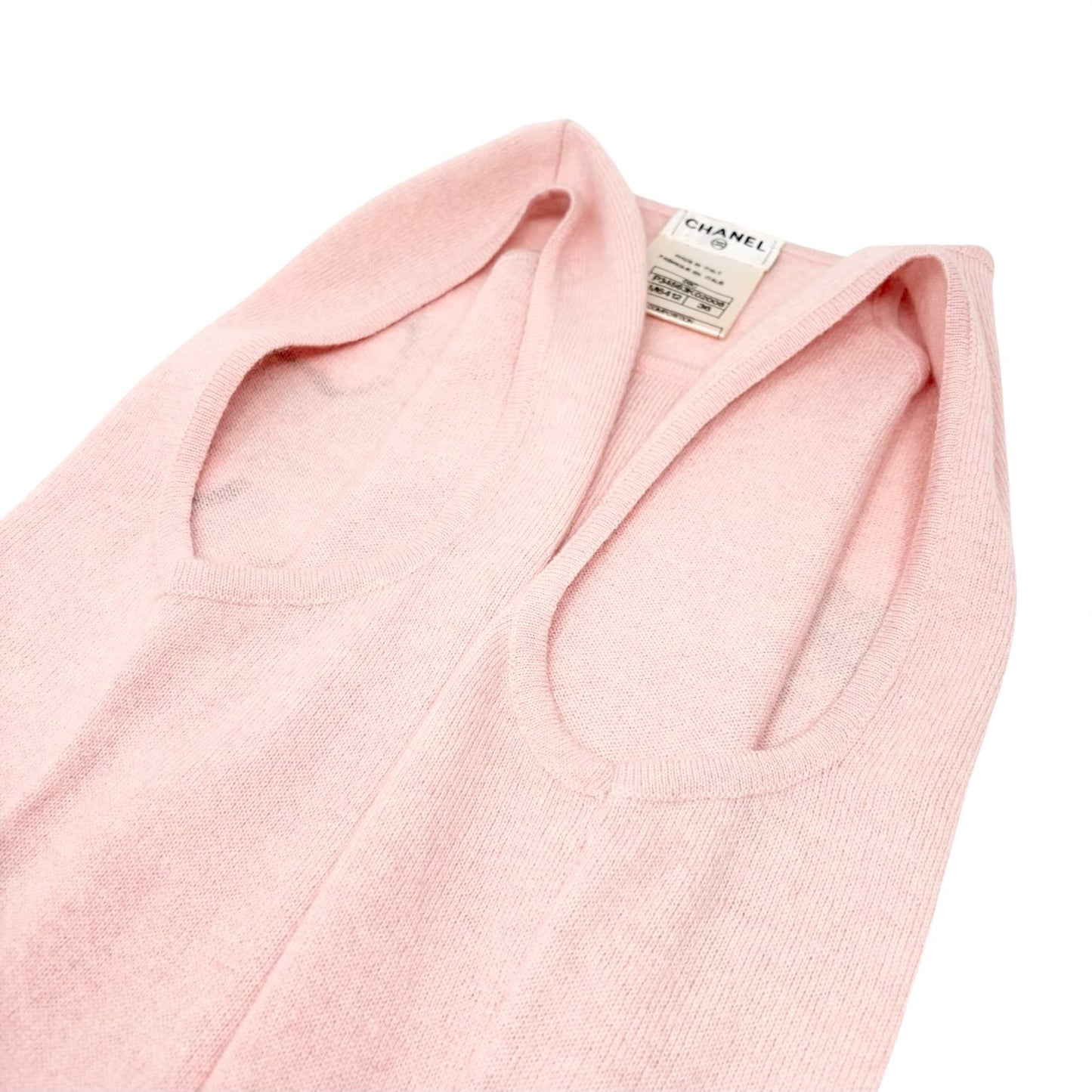 CHANEL Vintage 09C CC Heart Motif Cashmere Knit Tank Top #36 Pink 901824