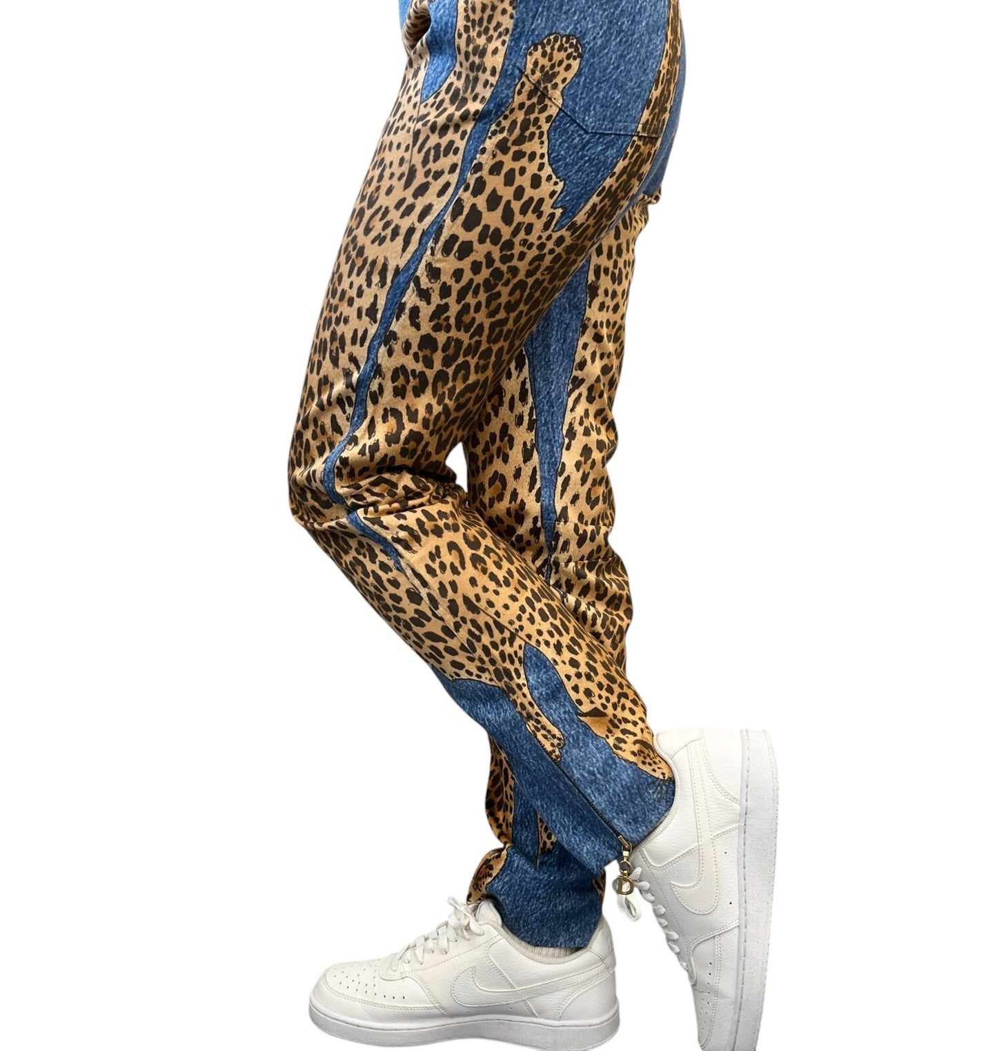 Christian Dior Vintage 2000 AW Runway Cheetah Denim Pants #40 Blue Gold Cotton