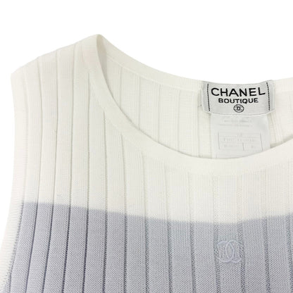 CHANEL Vintage 98P CC Stripe Rib Knit Tank Top #40 White Purple Cotton 902266