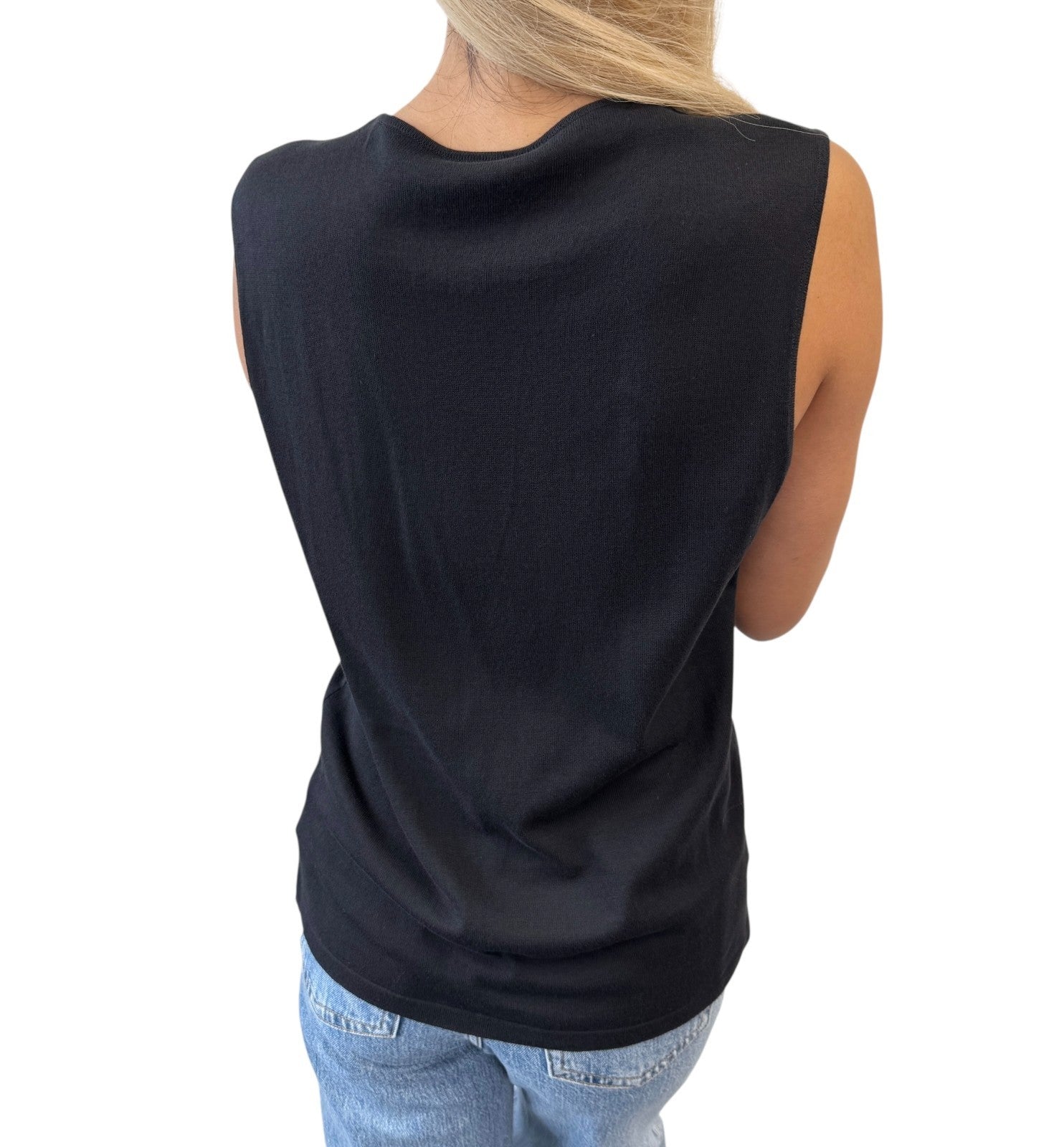 CHANEL Vintage 05C CC Logo T-shirt Knit Tank Top #42 Black Cotton Stitch