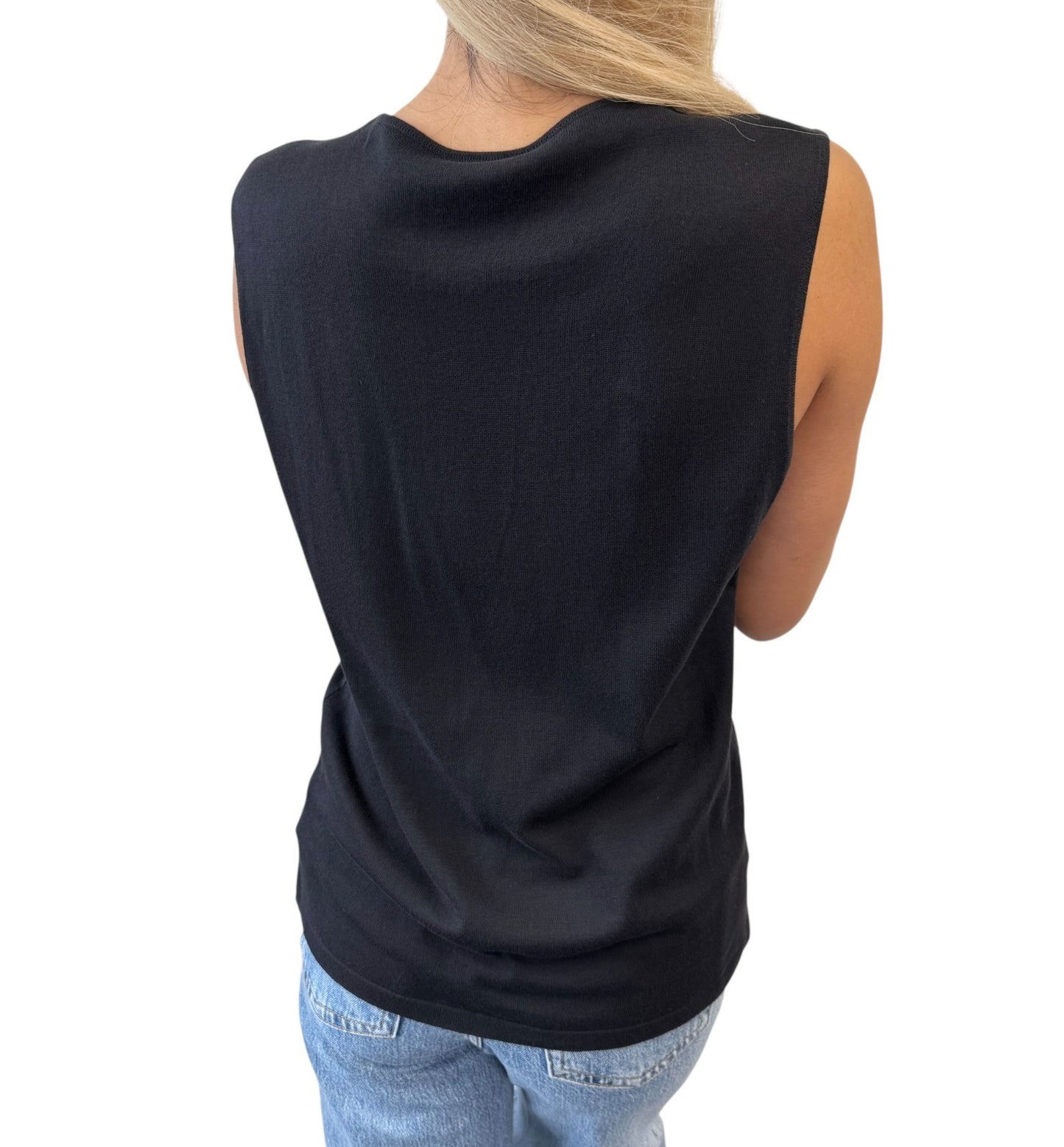 CHANEL Vintage 05C CC Logo T-shirt Knit Tank Top #42 Black Cotton Stitch