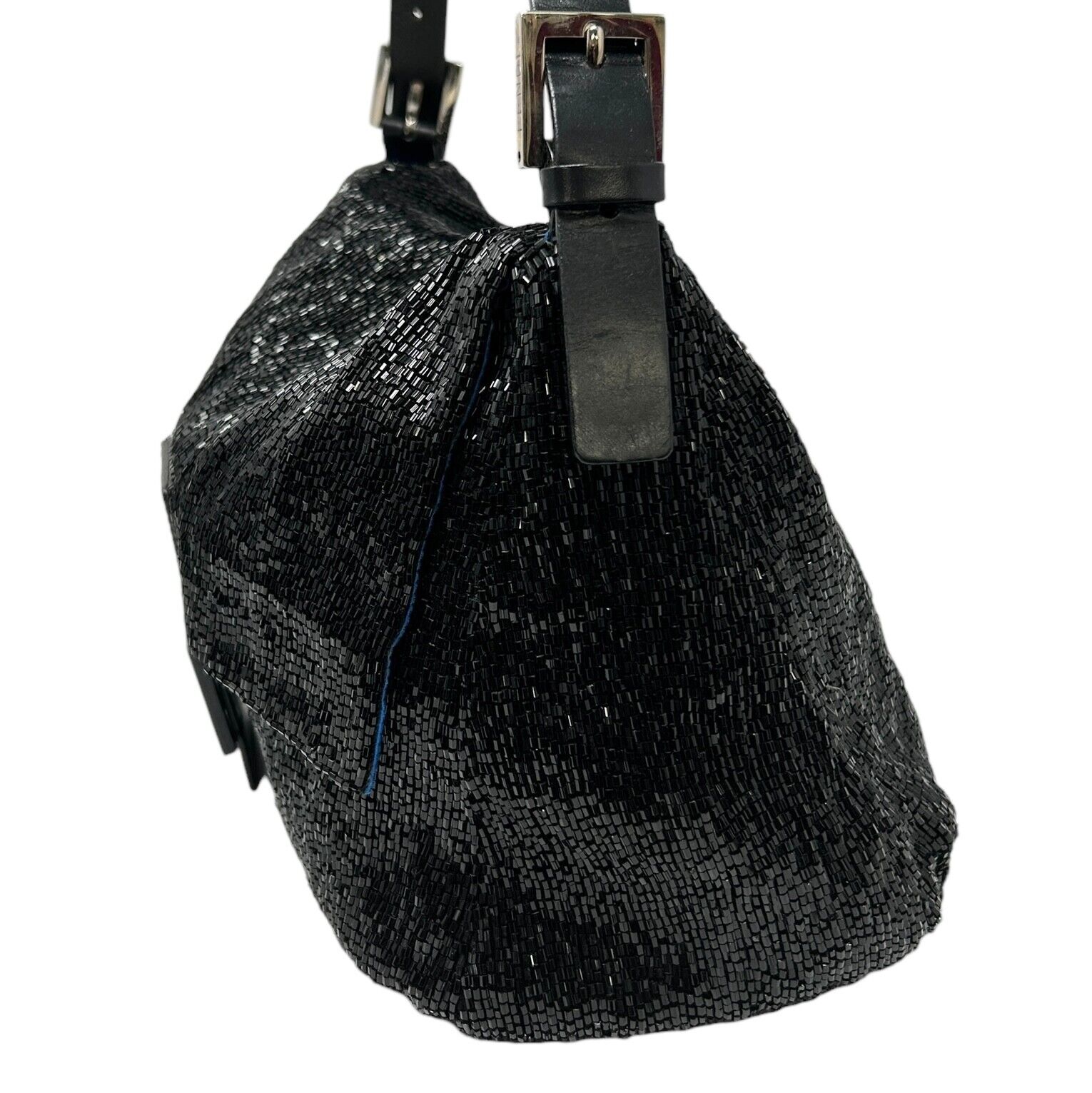 FENDI Vintage FF Logo Mamma Baguette Shoulder Bag Beads Black Leather Rank AB