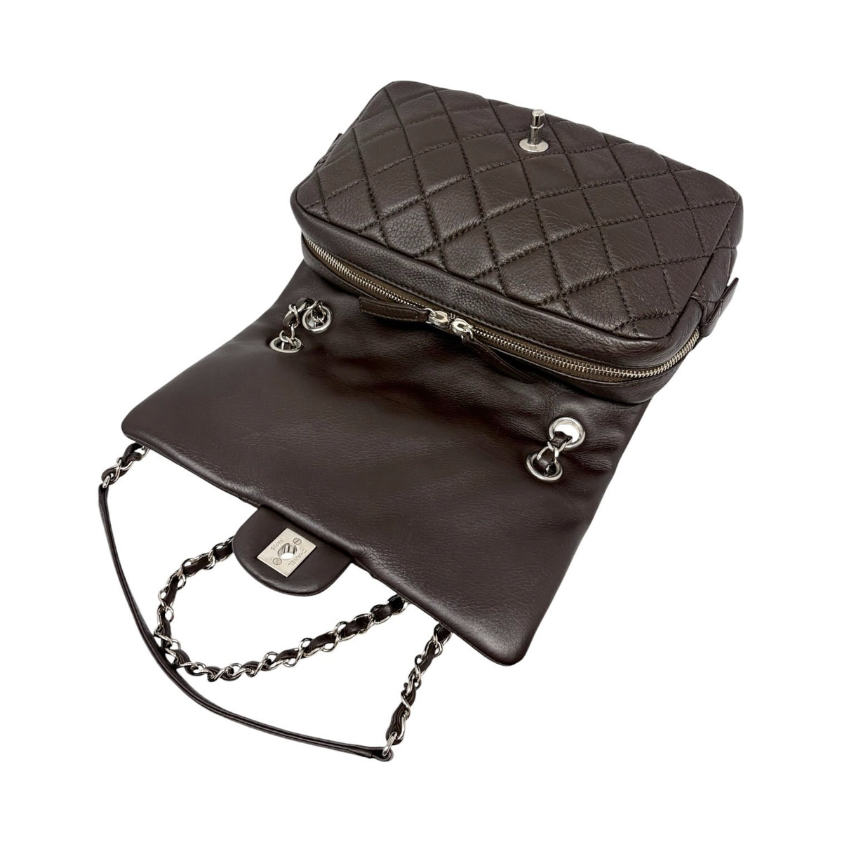 CHANEL Vintage CC Logo Quilted Chain 2way Bag Dark Brown Leather 902478