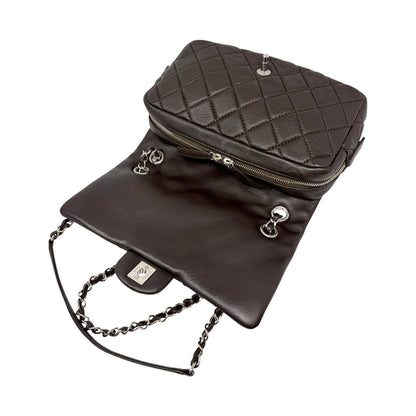CHANEL Vintage CC Logo Quilted Chain 2way Bag Dark Brown Leather 902478