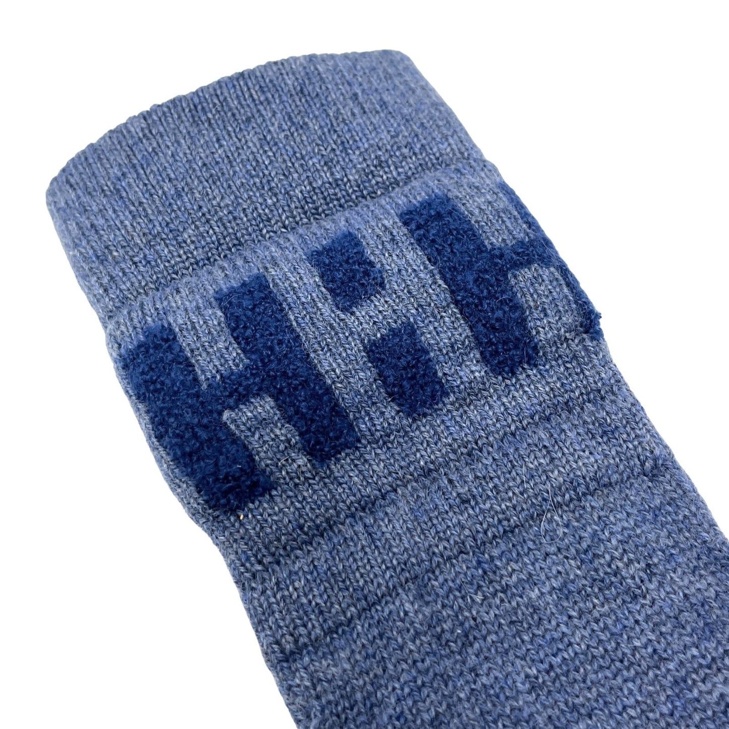 HERMES Vintage H Logo Gloves #S Knit Fashion Winter Accessory Blue Cashmere