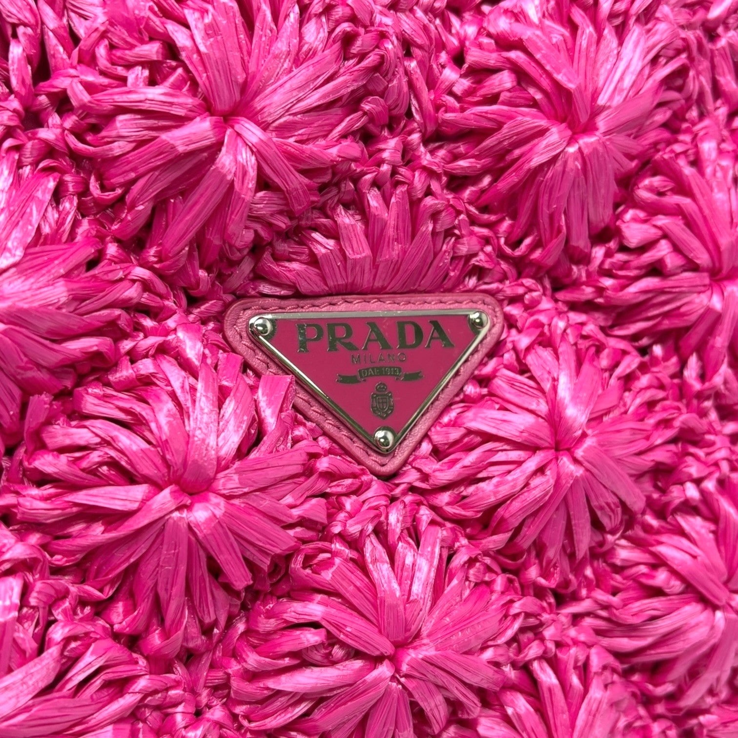 PRADA Vintage Triangle Logo Canapa Tote Bag Handbag Pink Raffia