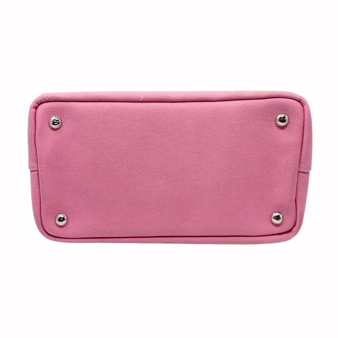 PRADA Vintage Triangle Logo Canapa Sequin Beads Hand bag Pink Canvas 902371