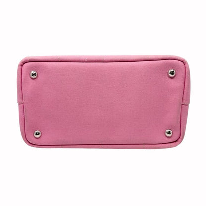 PRADA Vintage Triangle Logo Canapa Sequin Beads Hand bag Pink Canvas 902371