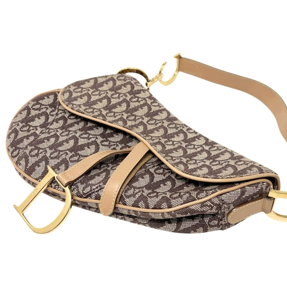 Christian Dior Vintage Trotter Monogram Saddle Bag Brown  Gold Canvas 902327
