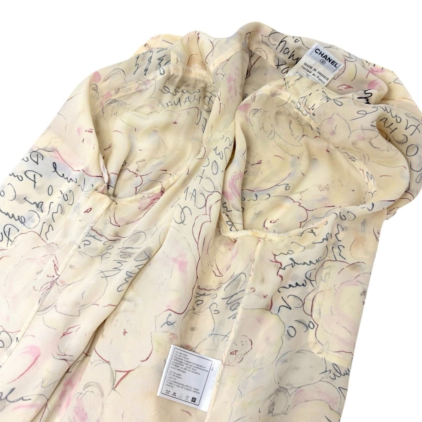 CHANEL Vintage 98C Coco Mark Logo Button Shirt Blouse Ivory Silk 901882