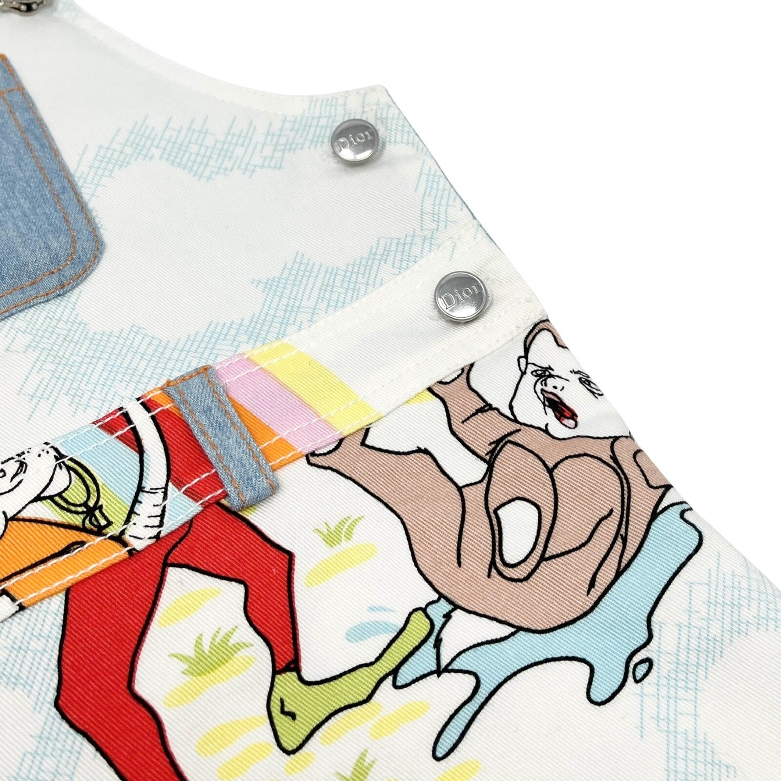 Christian Dior Vintage Cartoon Denim Rompers #8A Overalls Skirt Blue Cotton