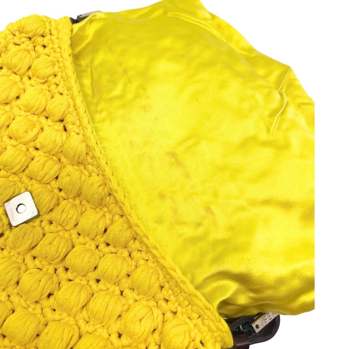 FENDI Vintage Logo Knit Mamma Baguette Shoulder Bag Yellow Brown Wool