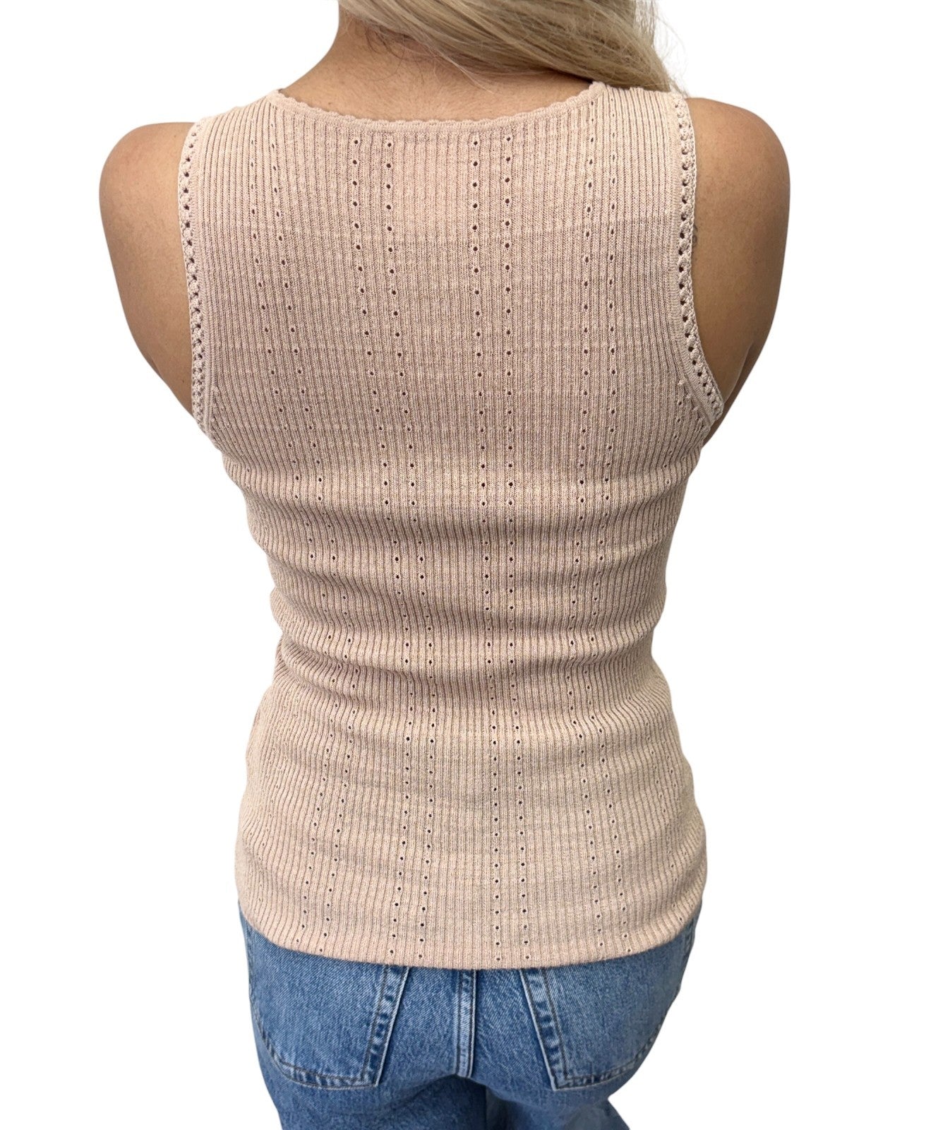 CHANEL Vintage 09P CC Logo Rib Knit Tank Top #34 Beige Sleeveless 902428