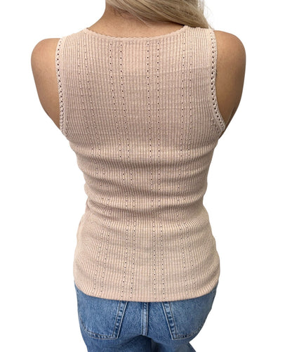 CHANEL Vintage 09P CC Logo Rib Knit Tank Top #34 Beige Sleeveless 902428