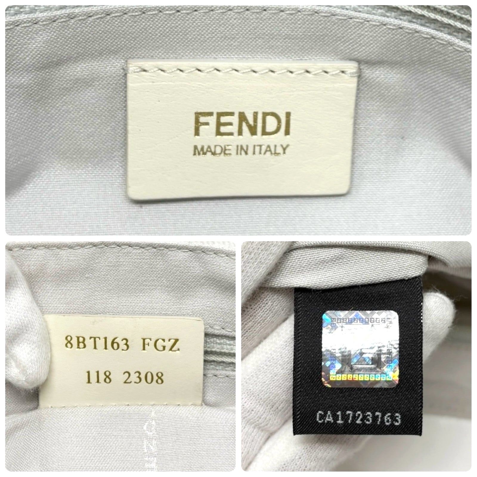 FENDI Vintage FF Logo Mia Mamma Flap Shoulder Bag White Gold Leather Cotton