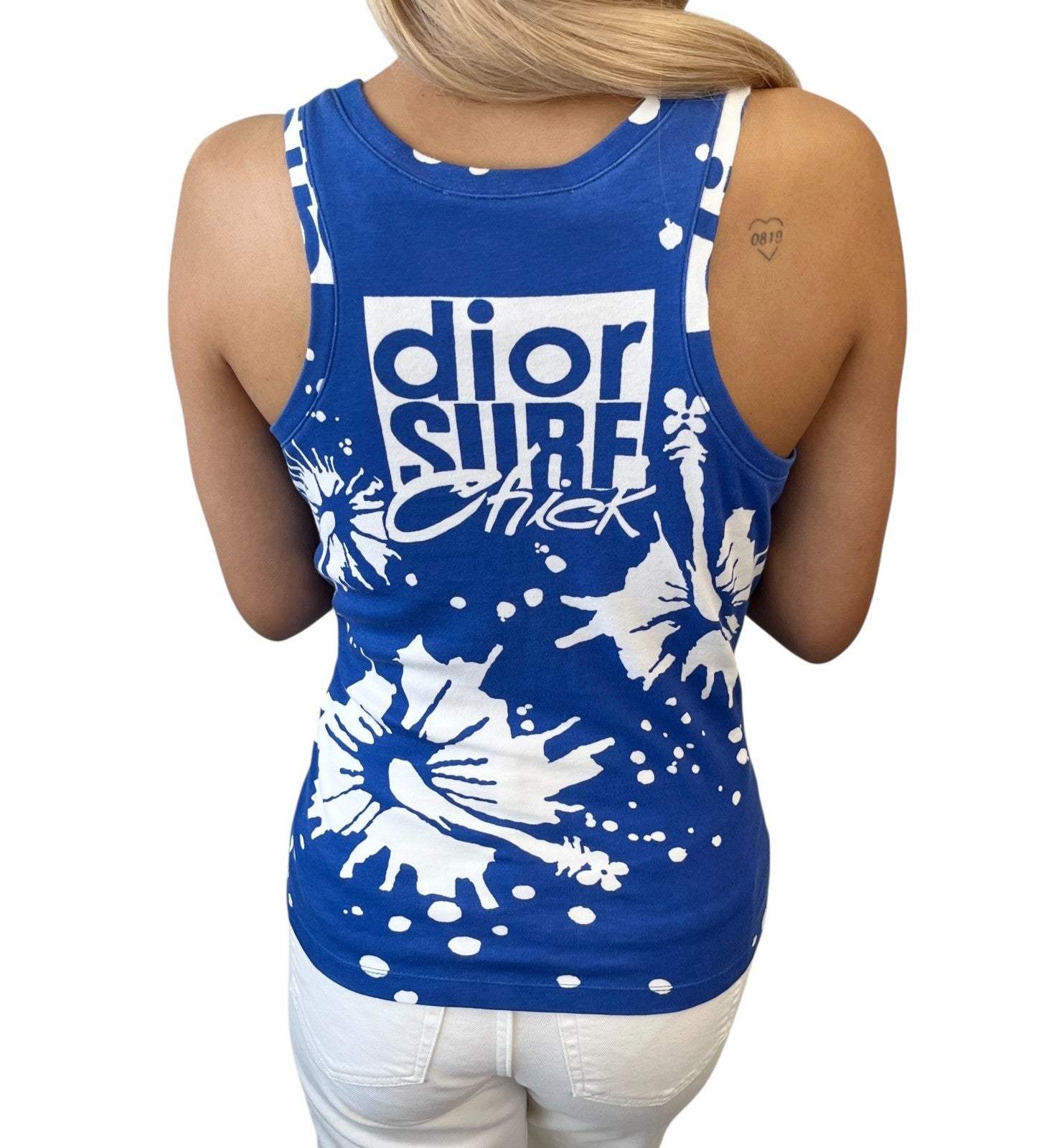 Christian Dior Vintage 2004 SURF Logo Tank Top #36 Blue White Sleeveless Cotton