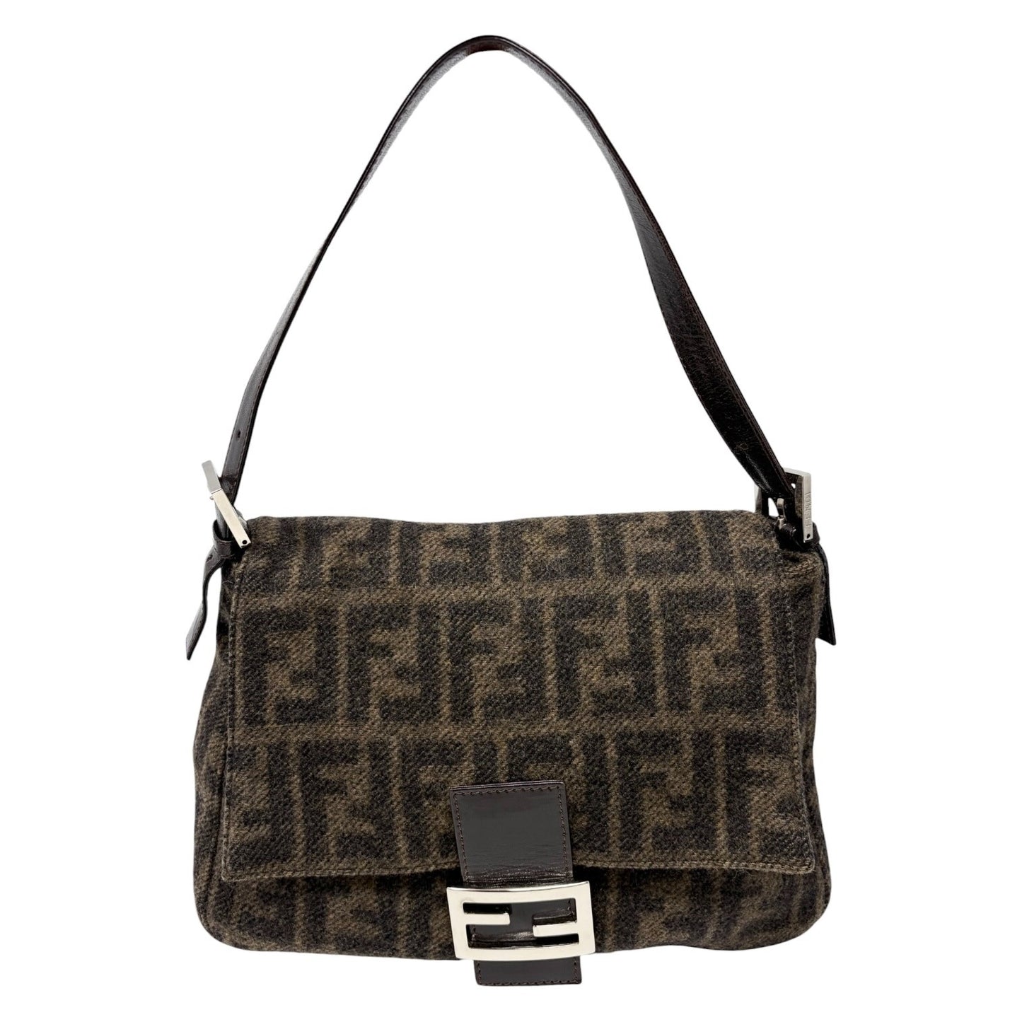FENDI Vintage FF Zucca Cashmere Mamma Baguette Shoulder Bag Brown 902093