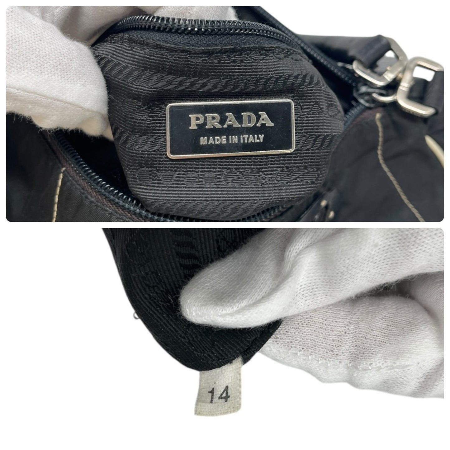 PRADA Vintage Triangle Logo Rose Flower Shoulder Bag Black Nylon Zip 902681