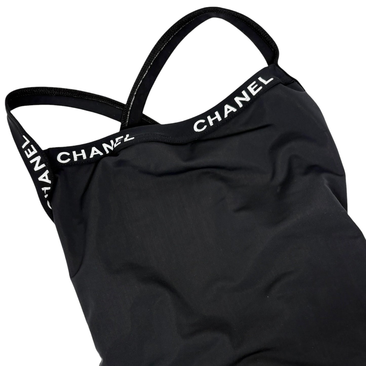 CHANEL Vintage CC Logo Swimwear Swimsuit One-piece #38 Black Nylon 902302