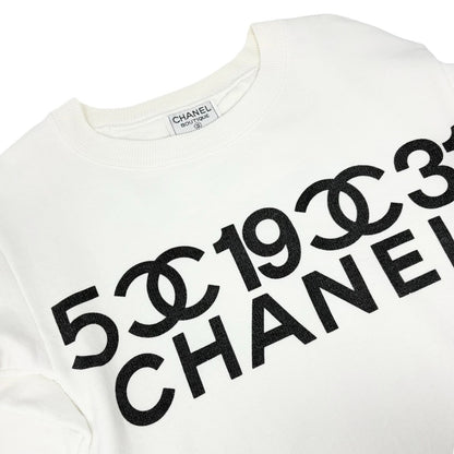 CHANEL Vintage CC Logo Sweatshirt Top White Black Cotton Long Sleeve 901974