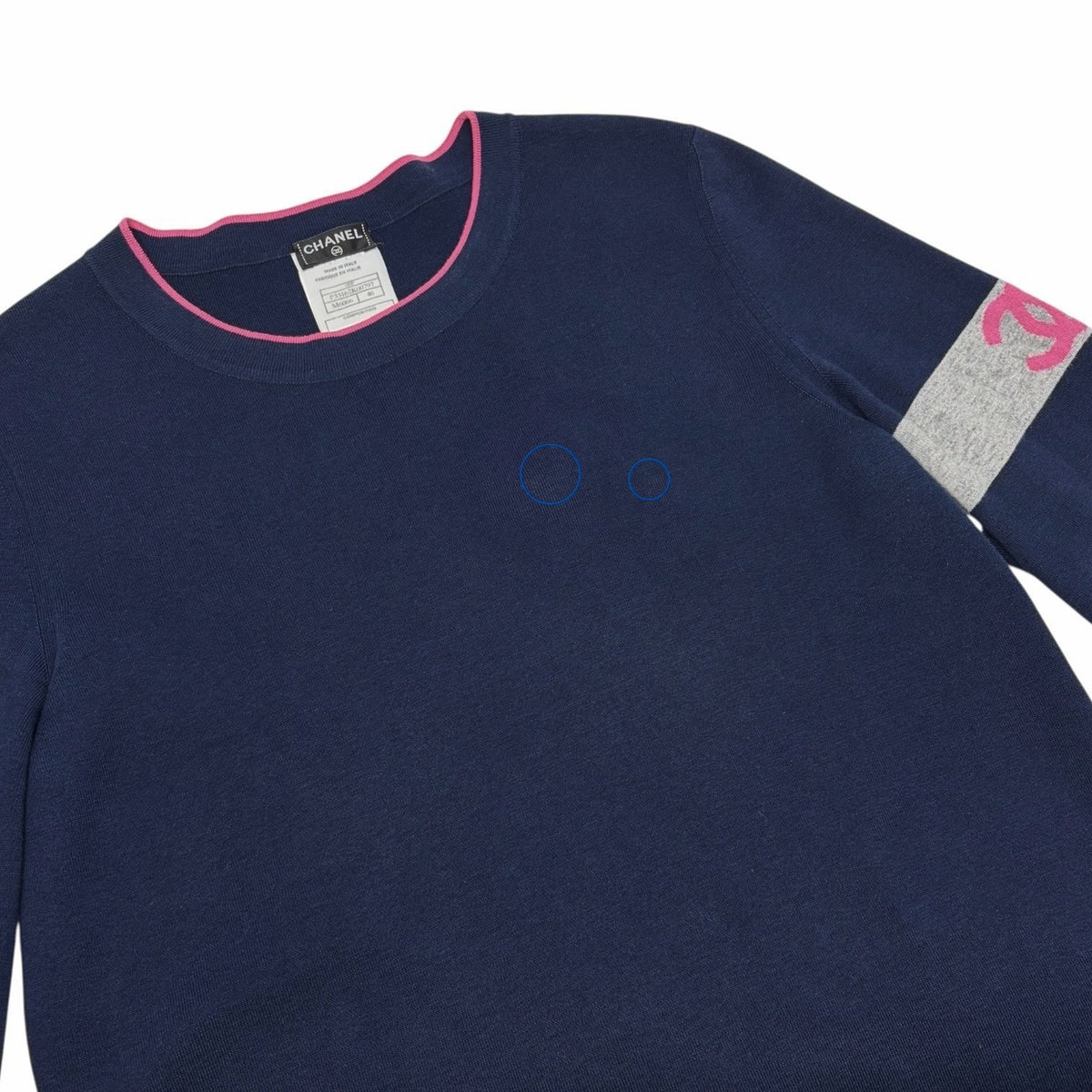 CHANEL Vintage 08P CC Logo Cashmere Knit Top #46 Dark Blue Pink Gray 902453