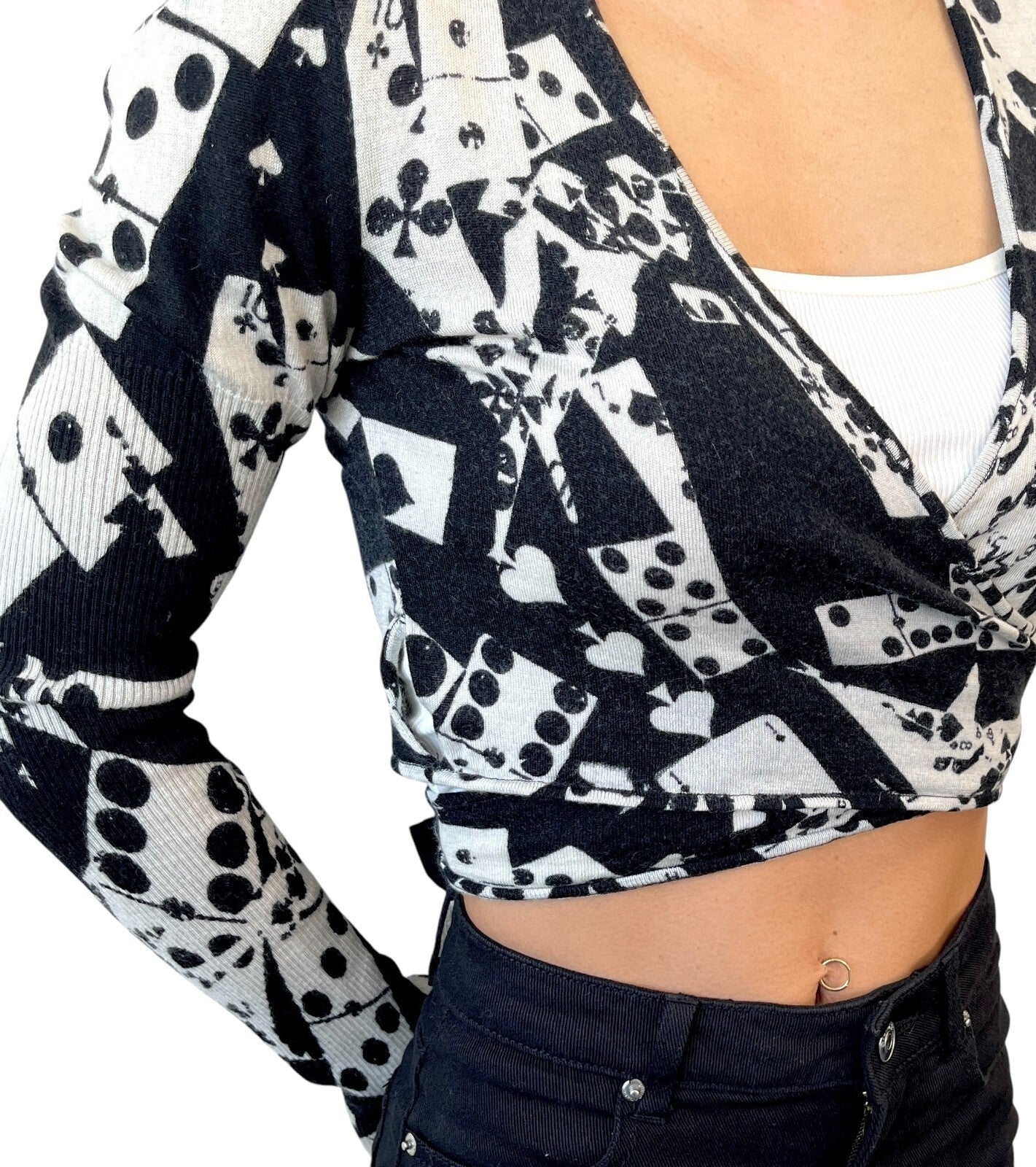 Christian Dior Vintage 2001 Dice Knit Top #36 Black White Wool Long Sleeve Card