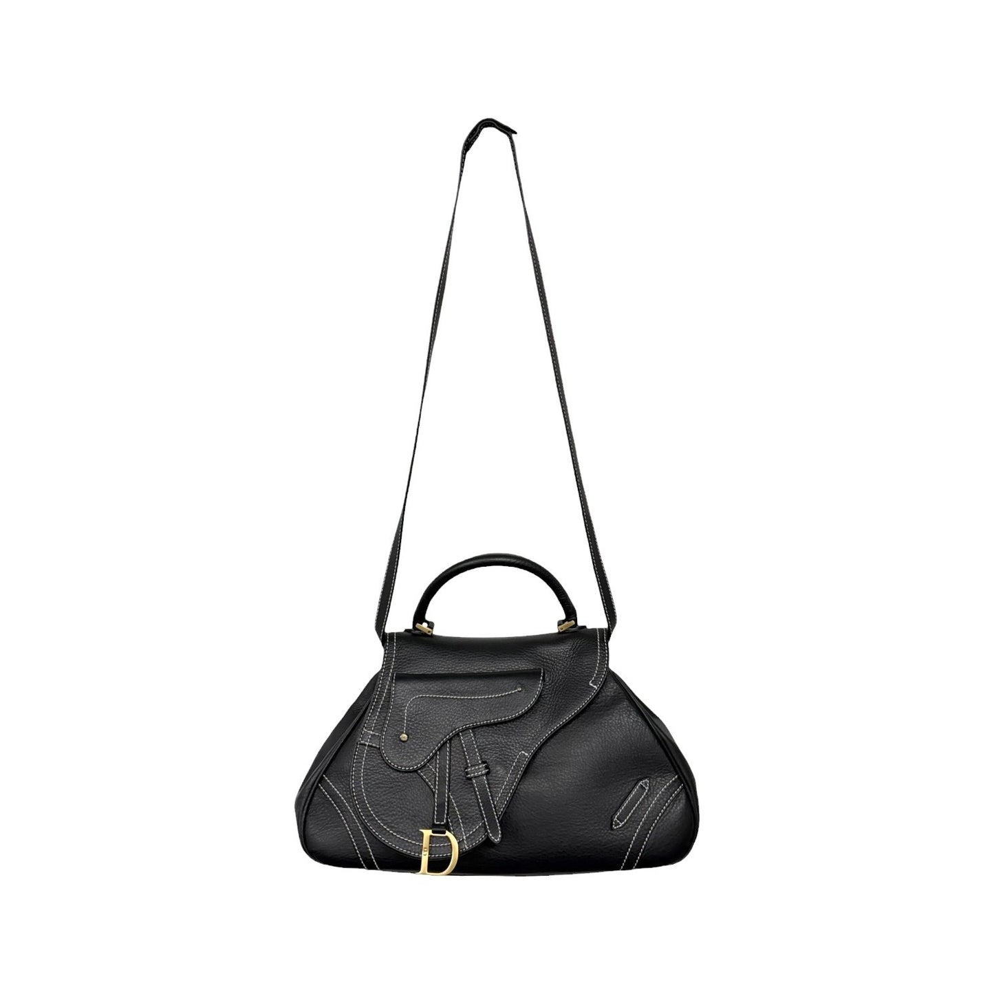 Christian Dior Vintage Double Saddle Stitch 2way Bag  Black Leather 902446