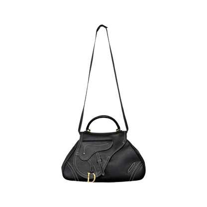 Christian Dior Vintage Double Saddle Stitch 2way Bag  Black Leather 902446