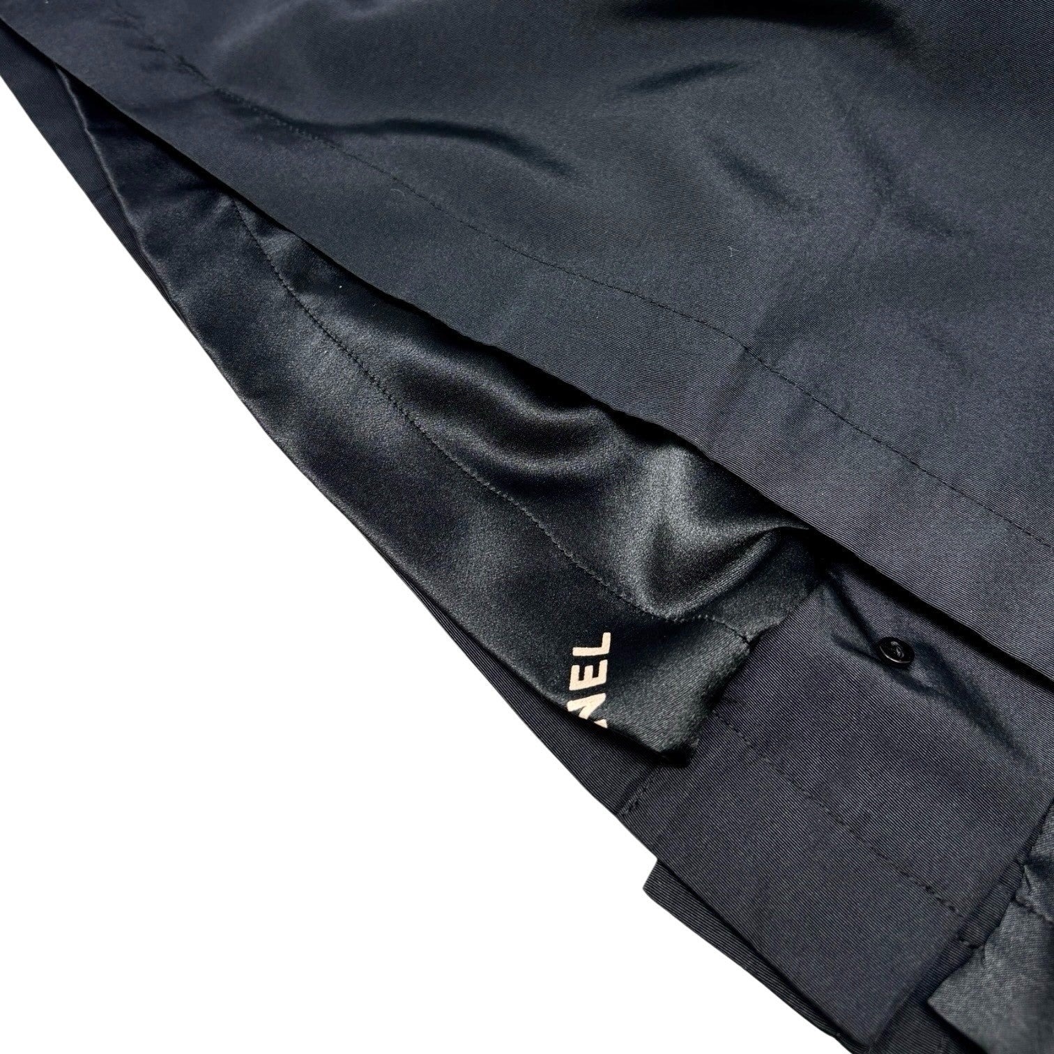 CHANEL Vintage CC Mark Logo Trench Coat Button Pocket Black Gold Silk