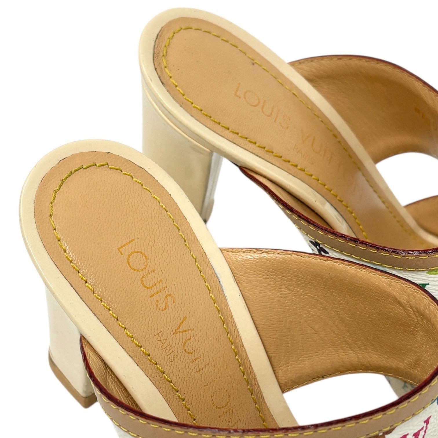 LOUIS VUITTON Vintage Monogram Multicolor Heels Sandals #37.5 White Murakami