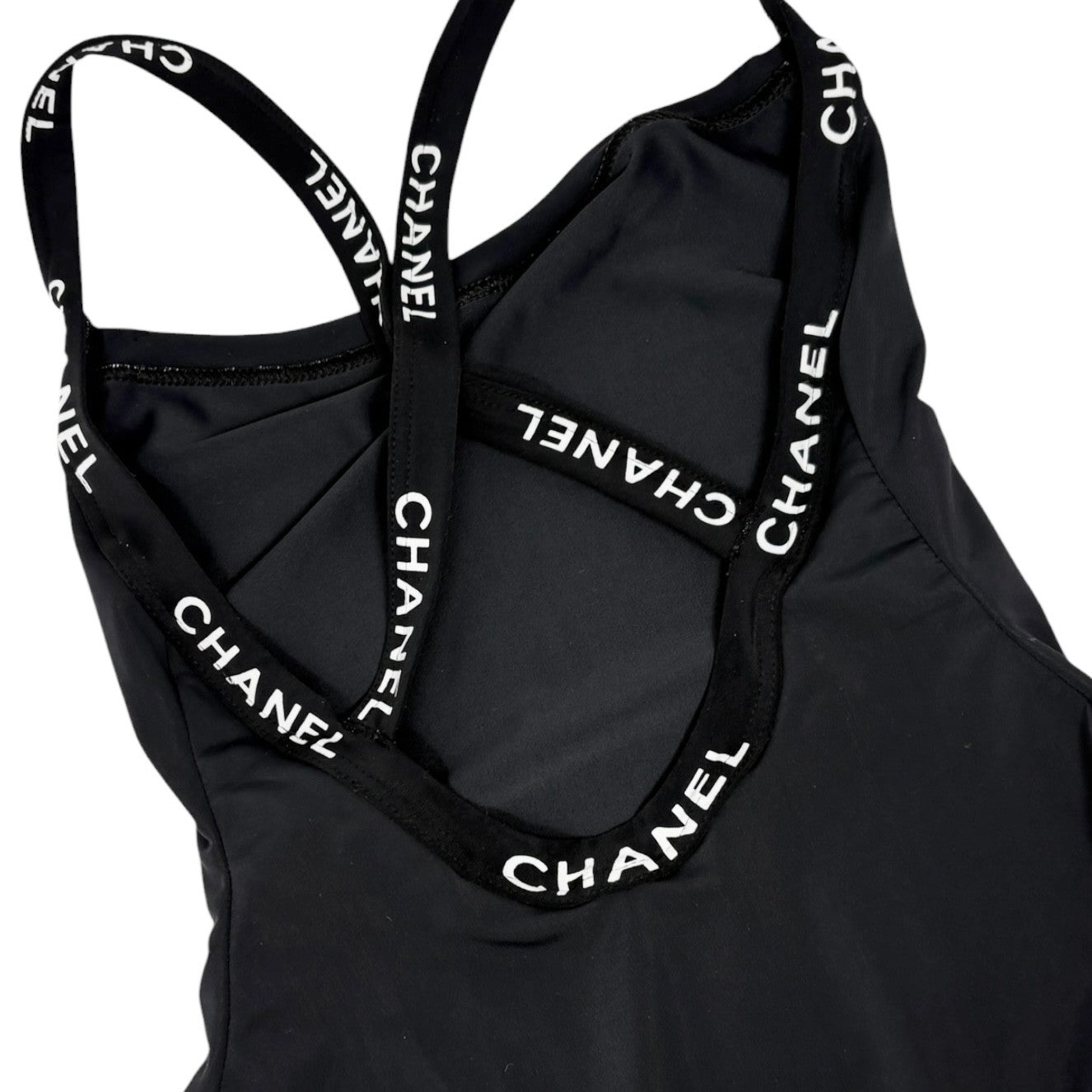 CHANEL Vintage CC Logo Swimwear Swimsuit One-piece #38 Black Nylon 902302
