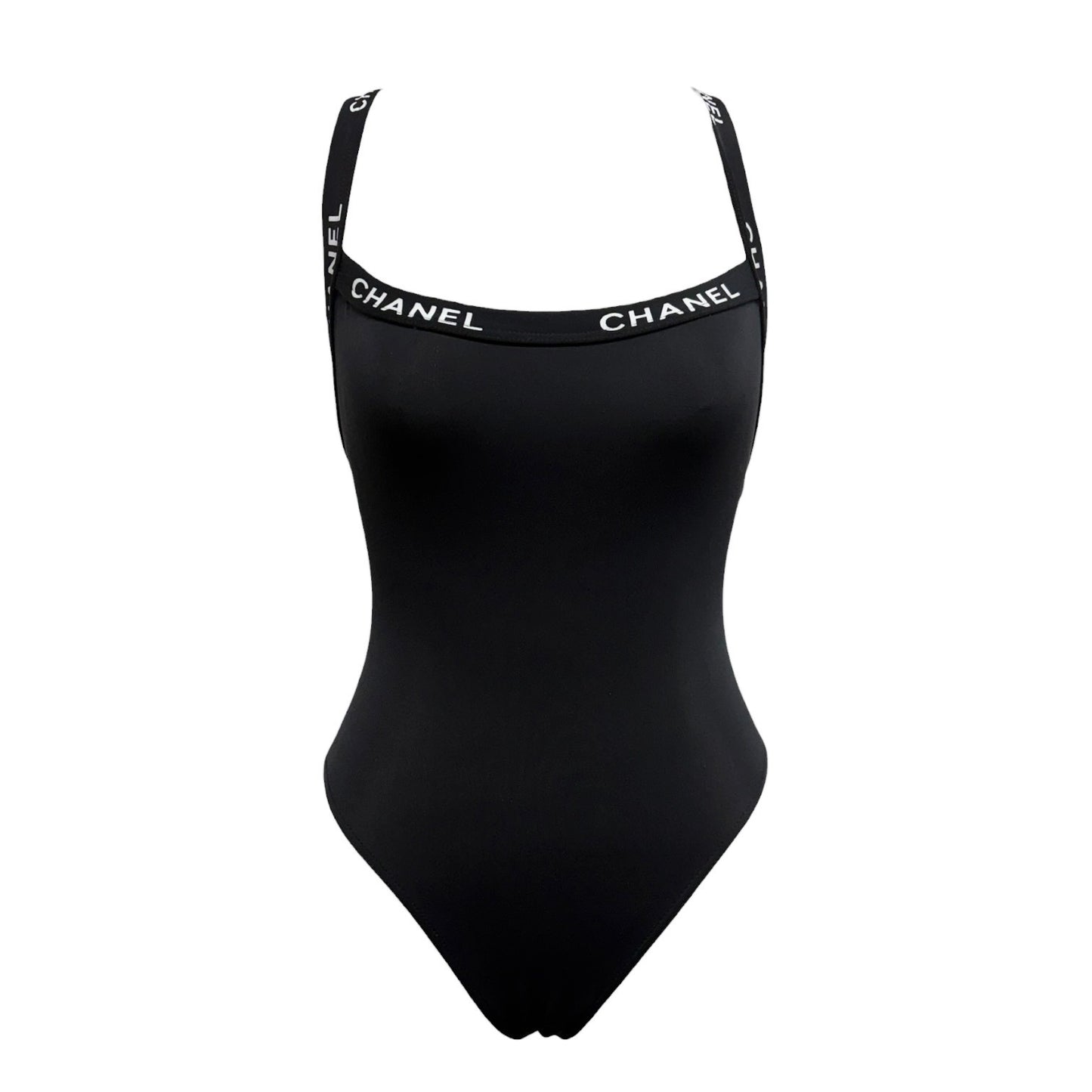 CHANEL Vintage CC Logo Swimwear Swimsuit One-piece #38 Black Nylon 902302