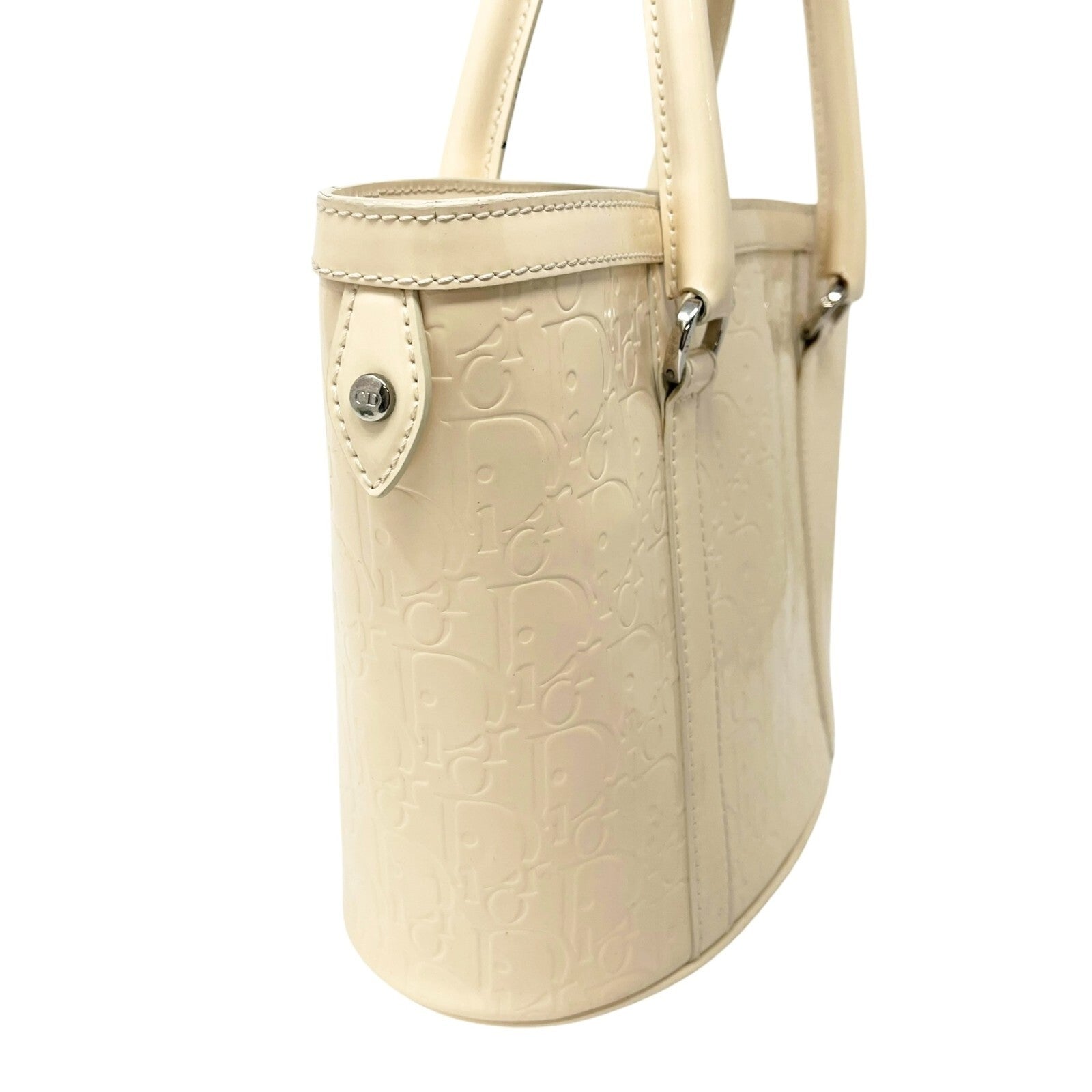 Christian Dior Vintage 2008 Trotter Monogram Tote Bag Cream Patent Leather