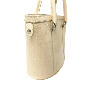 Christian Dior Vintage 2008 Trotter Monogram Tote Bag Cream Patent Leather