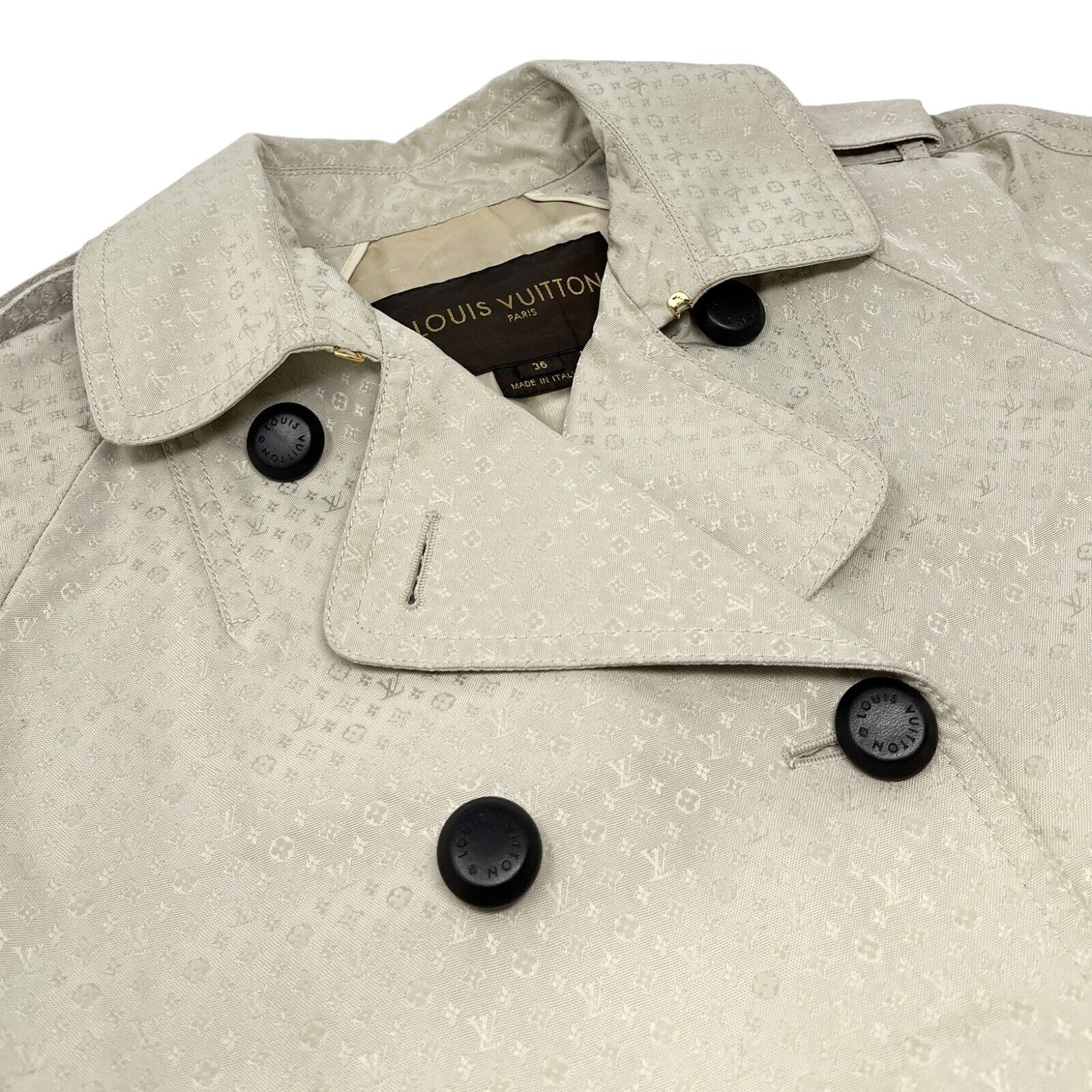 LOUIS VUITTON Vintage LV Monogram Trench Coat #36 Gray Polyester Button RankAB+