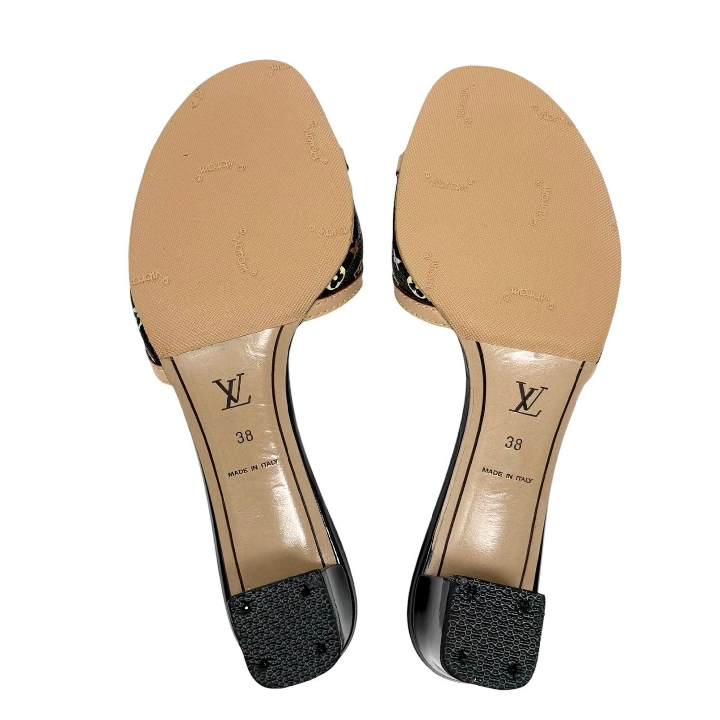LOUIS VUITTON Vintage Monogram Multicolor Flower Sandals #38 Black 902406