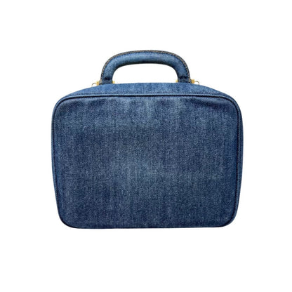 CHANEL Vintage CC Logo Denim 2way Vanity Shoulder Bag Blue Gold Handbag