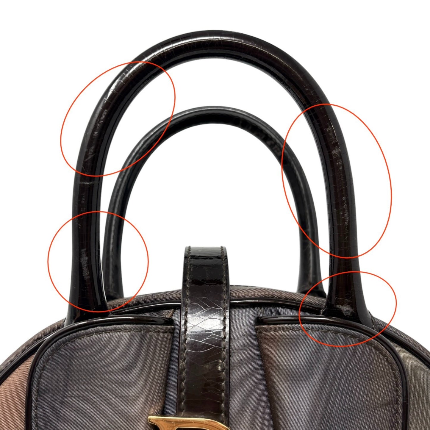 Christian Dior Vintage Double Saddle Bag Geometric Brown Nylon Patent 902265