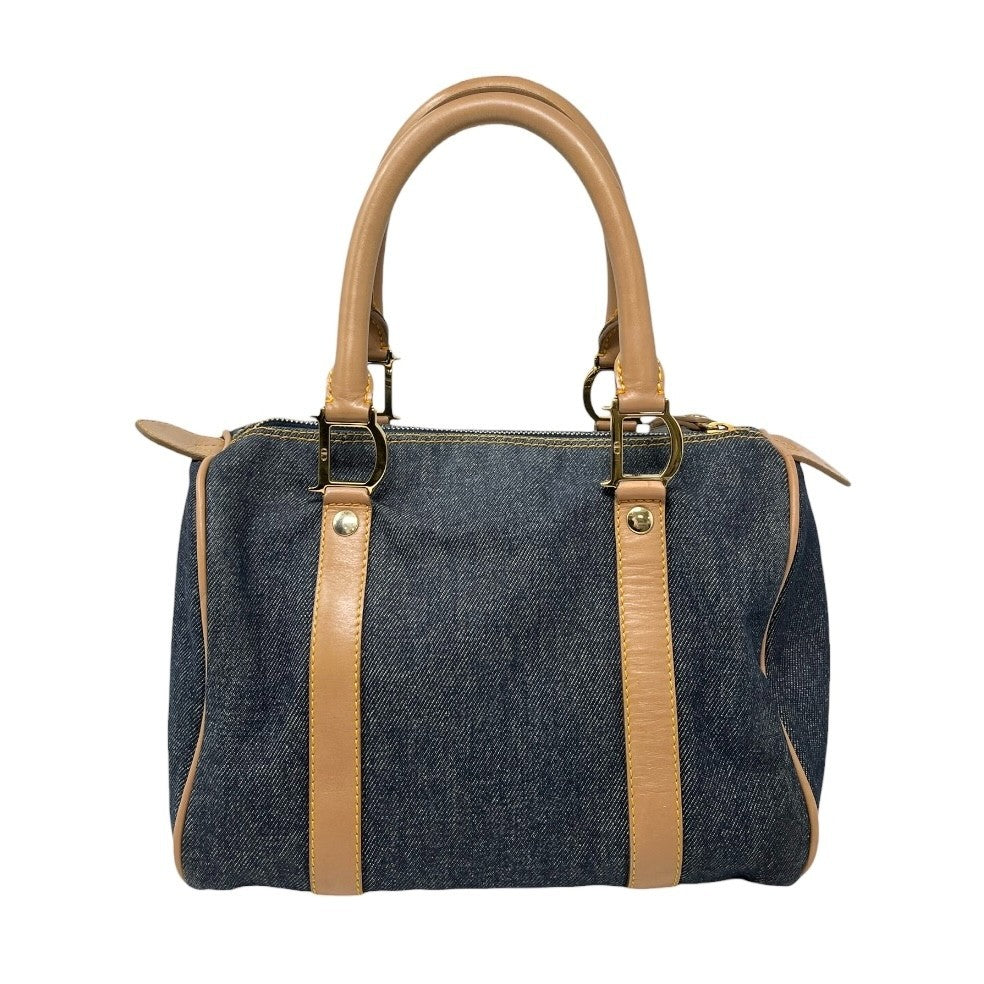 Christian Dior Vintag 2002 D Charm Denim Mini Boston Bag Blue Beige Gold
