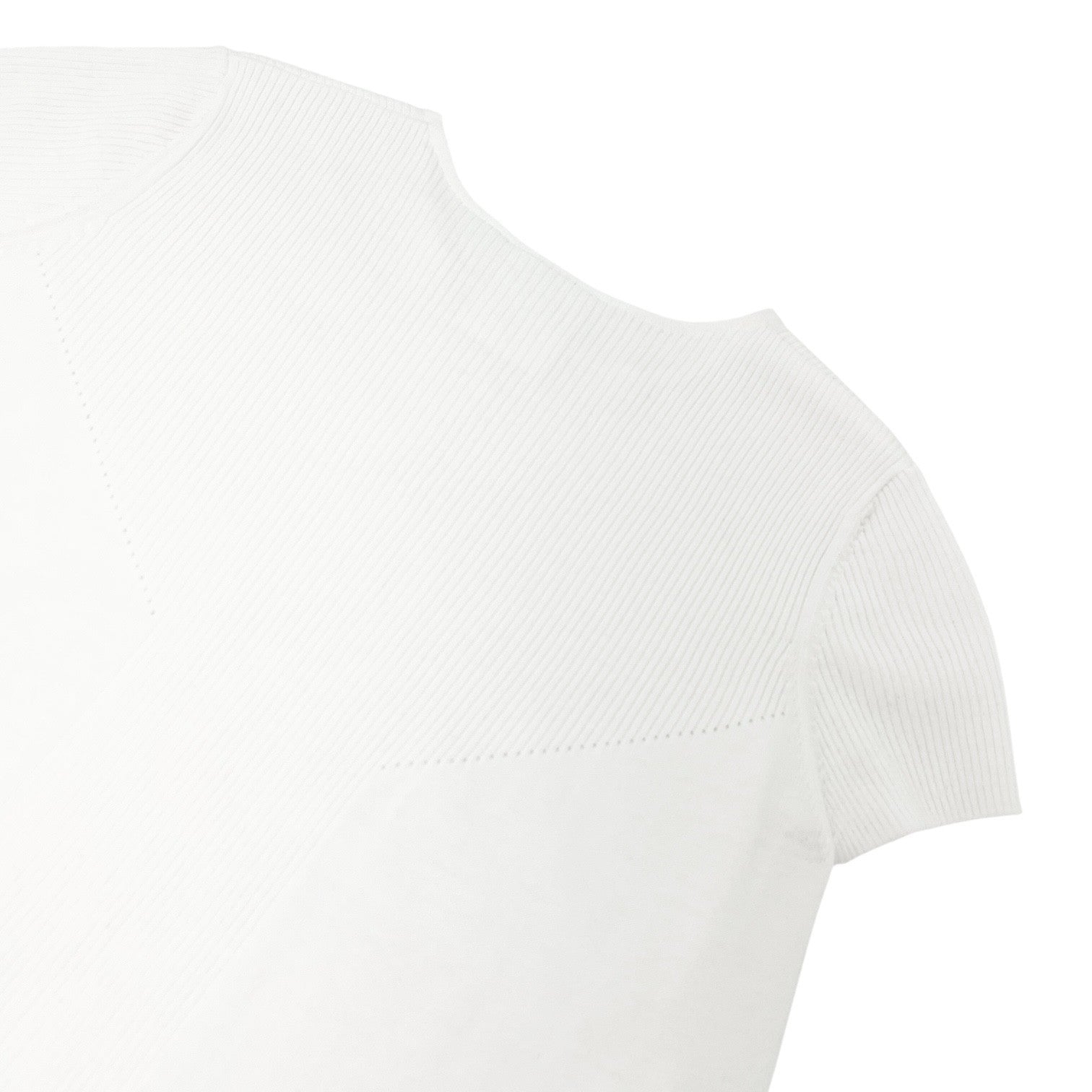 CHANEL Vintage 05P CC Mark Logo Rib Knit T-shirt Top #38 White Cotton