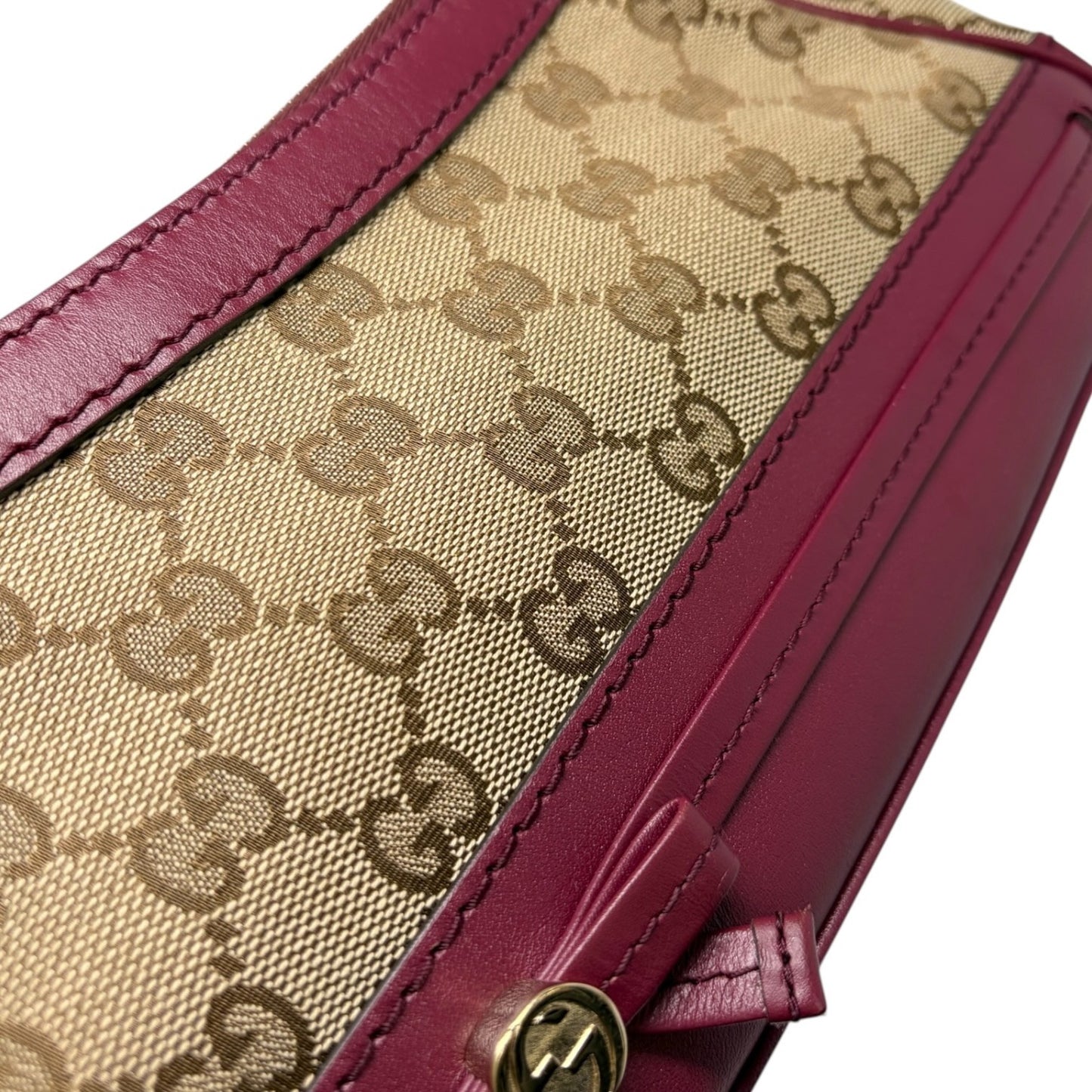 GUCCI Vintage GG Logo Monogram Canvas Mayfair Shoulder Bag Beige Pink Ribbon
