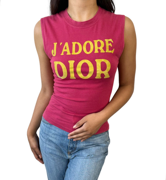 Christian Dior Vintage 2002 J'ADORE Logo Tank Top #38 Pink Yellow Cotton 901949
